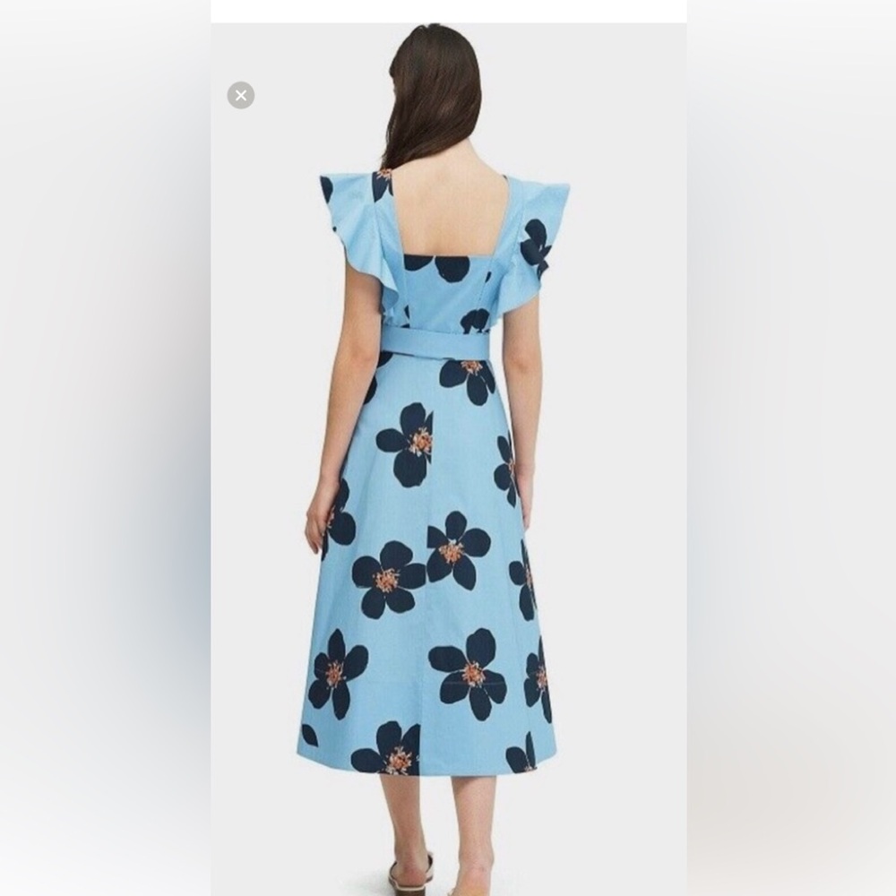 Kate Spade Black and Blue Flutter Sleeve Midi Dress - Picture 2 of 7